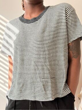 Alternative Apparel Black & White Striped Short Sleeve Crew Tee